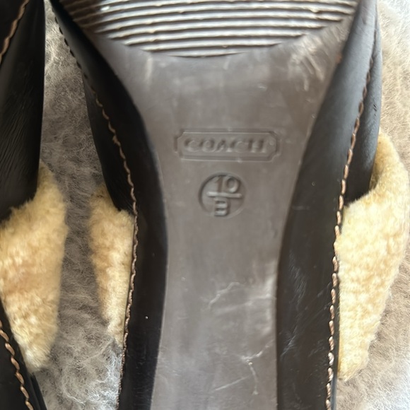 Coach Kacie vintage high heel clog mules shearling trim Made in Italy dark brown - Picture 5 of 10